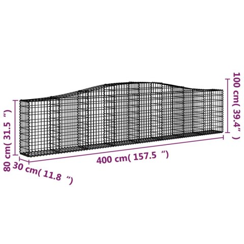 VidaXL Kosze gabionowe, 15 szt, 400x30x80/100 cm, galwanizowane żelazo VidaXL Kosze gabionowe, 15 szt, 400x30x80/100 cm, galwanizowane żelazo