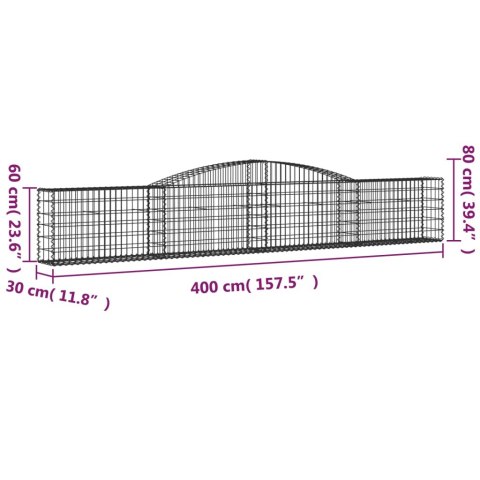 VidaXL Kosze gabionowe, 15 szt, 400x30x60/80 cm, galwanizowane żelazo VidaXL Kosze gabionowe, 15 szt, 400x30x60/80 cm, galwanizowane żelazo