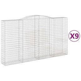 VidaXL Kosze gabionowe, 9 szt, 400x50x220/240 cm, galwanizowane żelazo