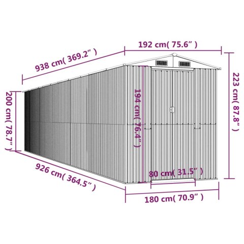 VidaXL Szopa ogrodowa, zielona, 192x938x223 cm, stal galwanizowana VidaXL Szopa ogrodowa, zielona, 192x938x223 cm, stal galwanizowana