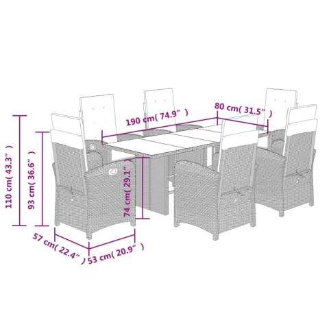 VidaXL 7-cz. zestaw mebli ogrodowych, z poduszkami, brązowy, rattan PE VidaXL 7-cz. zestaw mebli ogrodowych, z poduszkami, brązowy, rattan PE