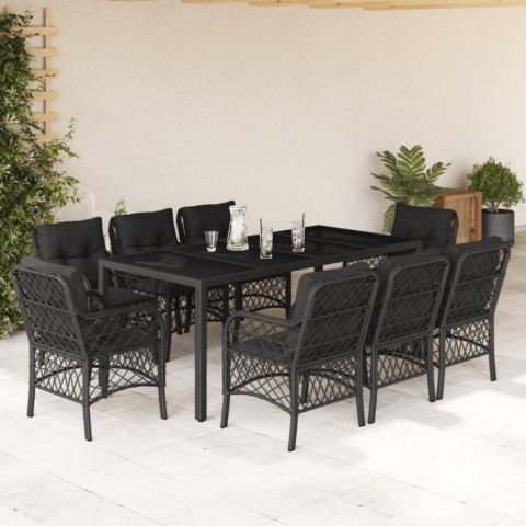 VidaXL 9-cz. zestaw mebli ogrodowych z poduszkami, czarny, rattan PE VidaXL 9-cz. zestaw mebli ogrodowych z poduszkami, czarny, rattan PE