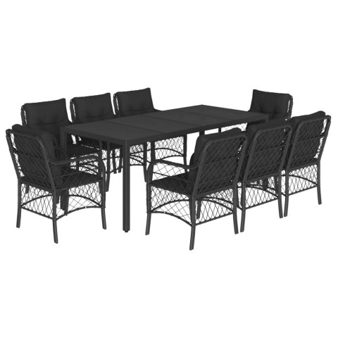 VidaXL 9-cz. zestaw mebli ogrodowych z poduszkami, czarny, rattan PE VidaXL 9-cz. zestaw mebli ogrodowych z poduszkami, czarny, rattan PE