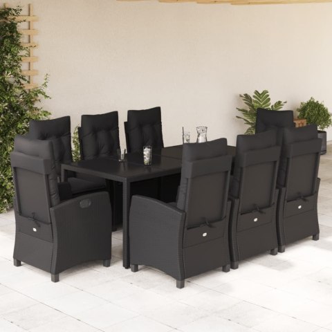 VidaXL 9-cz. zestaw mebli ogrodowych z poduszkami, czarny, rattan PE VidaXL 9-cz. zestaw mebli ogrodowych z poduszkami, czarny, rattan PE