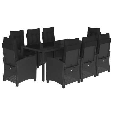 VidaXL 9-cz. zestaw mebli ogrodowych z poduszkami, czarny, rattan PE VidaXL 9-cz. zestaw mebli ogrodowych z poduszkami, czarny, rattan PE