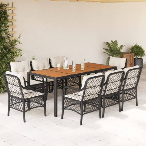 VidaXL 9-cz. zestaw mebli ogrodowych z poduszkami, czarny, rattan PE VidaXL 9-cz. zestaw mebli ogrodowych z poduszkami, czarny, rattan PE