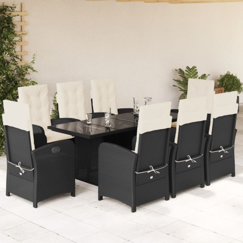 VidaXL 9-cz. zestaw mebli ogrodowych z poduszkami, czarny, rattan PE VidaXL 9-cz. zestaw mebli ogrodowych z poduszkami, czarny, rattan PE