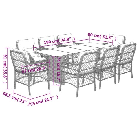 VidaXL 9-cz. zestaw mebli ogrodowych z poduszkami, czarny, rattan PE VidaXL 9-cz. zestaw mebli ogrodowych z poduszkami, czarny, rattan PE