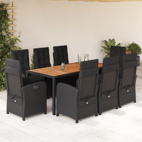 VidaXL 9-cz. zestaw mebli ogrodowych z poduszkami, czarny, rattan PE VidaXL 9-cz. zestaw mebli ogrodowych z poduszkami, czarny, rattan PE