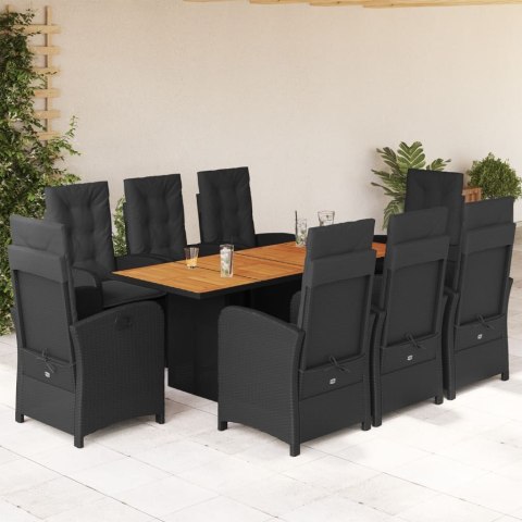 VidaXL 9-cz. zestaw mebli ogrodowych z poduszkami, czarny, rattan PE VidaXL 9-cz. zestaw mebli ogrodowych z poduszkami, czarny, rattan PE