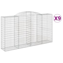 VidaXL Kosze gabionowe, 9 szt, 300x50x160/180 cm, galwanizowane żelazo