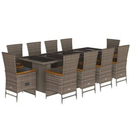 VidaXL 11-cz. zestaw mebli do ogrodu, z poduszkami, szary rattan PE