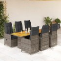 VidaXL 7-cz. zestaw mebli bistro z poduszkami, szary, polirattan