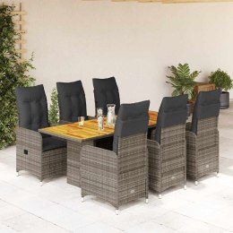 VidaXL 7-cz. zestaw mebli bistro z poduszkami, szary, polirattan
