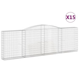 VidaXL Kosze gabionowe, 15 szt, 400x30x120/140cm, galwanizowane żelazo