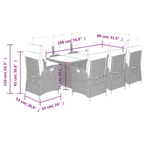 VidaXL 9-cz. zestaw mebli ogrodowych z poduszkami, brązowy, rattan PE VidaXL 9-cz. zestaw mebli ogrodowych z poduszkami, brązowy, rattan PE