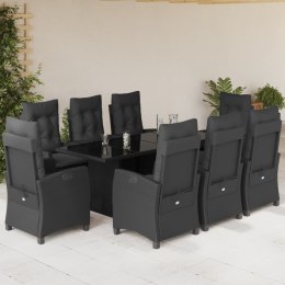 VidaXL 9-cz. zestaw mebli ogrodowych z poduszkami, czarny, rattan PE