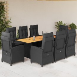 VidaXL 9-cz. zestaw mebli ogrodowych z poduszkami, czarny, rattan PE