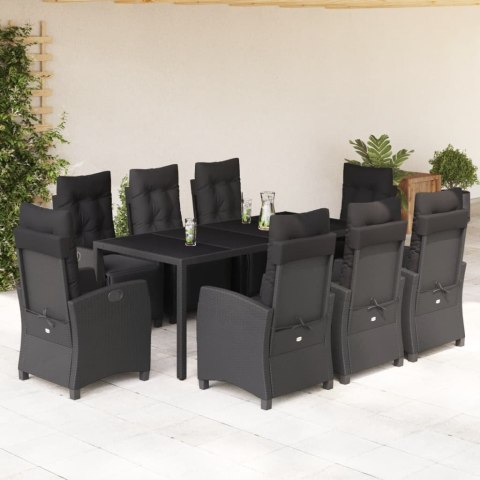 VidaXL 9-cz. zestaw mebli ogrodowych z poduszkami, czarny, rattan PE VidaXL 9-cz. zestaw mebli ogrodowych z poduszkami, czarny, rattan PE