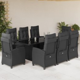 VidaXL 9-cz. zestaw mebli ogrodowych z poduszkami, czarny, rattan PE
