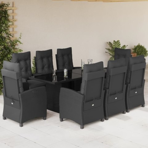 VidaXL 9-cz. zestaw mebli ogrodowych z poduszkami, czarny, rattan PE VidaXL 9-cz. zestaw mebli ogrodowych z poduszkami, czarny, rattan PE