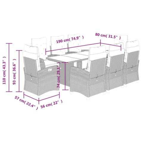 VidaXL 9-cz. zestaw mebli ogrodowych z poduszkami, czarny, rattan PE VidaXL 9-cz. zestaw mebli ogrodowych z poduszkami, czarny, rattan PE