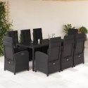 VidaXL 9-cz. zestaw mebli ogrodowych z poduszkami, czarny, rattan PE