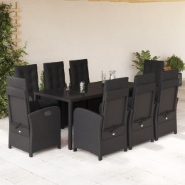 VidaXL 9-cz. zestaw mebli ogrodowych z poduszkami, czarny, rattan PE