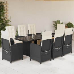 VidaXL 9-cz. zestaw mebli ogrodowych z poduszkami, czarny, rattan PE