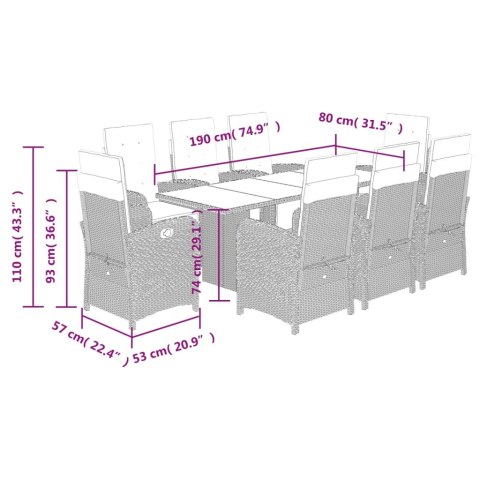 VidaXL 9-cz. zestaw mebli ogrodowych z poduszkami, czarny, rattan PE VidaXL 9-cz. zestaw mebli ogrodowych z poduszkami, czarny, rattan PE