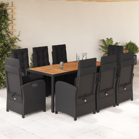 VidaXL 9-cz. zestaw mebli ogrodowych z poduszkami, czarny, rattan PE VidaXL 9-cz. zestaw mebli ogrodowych z poduszkami, czarny, rattan PE