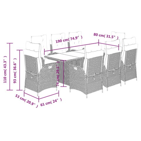 VidaXL 9-cz. zestaw mebli ogrodowych z poduszkami, jasnoszary VidaXL 9-cz. zestaw mebli ogrodowych z poduszkami, jasnoszary