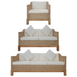VidaXL 3-częściowy zestaw wypoczynkowy z poduszkami, naturalny rattan
