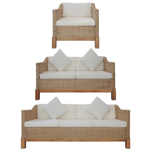 VidaXL 3-częściowy zestaw wypoczynkowy z poduszkami, naturalny rattan VidaXL 3-częściowy zestaw wypoczynkowy z poduszkami, naturalny rattan
