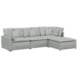 VidaXL Sofa modułowa z podnóżkiem i poduszkami Velvet Light Grey