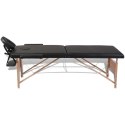 VidaXL Składany stół do masażu z drewnianą ramą, 2 strefy, czarny