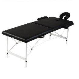 VidaXL Składany stół do masażu z aluminiową ramą, 2 strefy, czarny