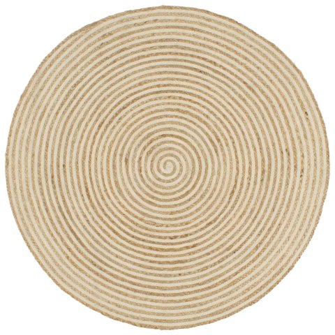 VidaXL Dywanik ręcznie wykonany z juty, spiralny wzór, biały, 120 cm