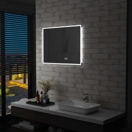 VidaXL Lustro łazienkowe z LED, czujnikiem dotyku i zegarem, 80x60 cm