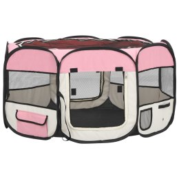 VidaXL Składany kojec dla psa, z torbą, różowy, 125x125x61 cm