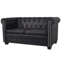 VidaXL Sofa 2-osobowa w stylu Chesterfield, sztuczna skóra, czarna