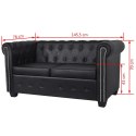 VidaXL Sofa 2-osobowa w stylu Chesterfield, sztuczna skóra, czarna