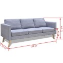 VidaXL Sofa 3-osobowa, materiałowa, jasnoszara