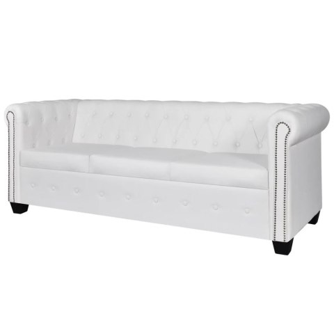 VidaXL Sofa 3-osobowa w stylu Chesterfield, sztuczna skóra, biała