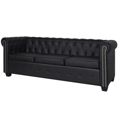 VidaXL Sofa 3-osobowa w stylu Chesterfield, sztuczna skóra, czarna