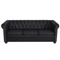 VidaXL Sofa 3-osobowa w stylu Chesterfield, sztuczna skóra, czarna