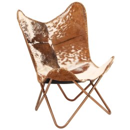VidaXL Krzesło motyl, brązowo-białe, naturalna kozia skóra