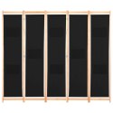 VidaXL Parawan 5-panelowy, czarny, 200 x 170 x 4 cm, tkanina