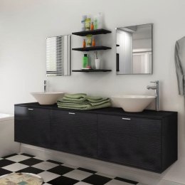 VidaXL 8-cz. zestaw mebli i dodatków do łazienki z umywalkami, czarny