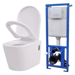 VidaXL Podwieszana toaleta ceramiczna ze spłuczką, biała